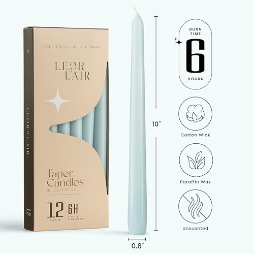 Leor & Lair Light Blue Taper Candles, 12 Pack, 10" Tall Candlesticks - color: Light Blue