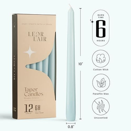 Leor & Lair Light Blue Taper Candles, 12 Pack, 10" Tall Candlesticks - color: Light Blue