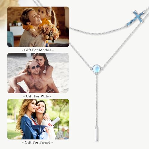 DAOCHONG S925 Sterling Silver Sideways Cross Choker Necklace 14+4 Inch - color: Silver-Created Turquoise Layer 1