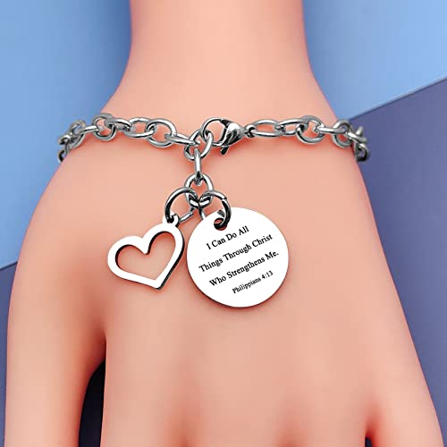DlaeKua Christian Bracelet Jewelry I Can Do All Things Through Christ Who Strengthens Me Bracelet Gifts for Women Men Religious Gifts Bible Verse Jewelry Birthday Gifts Stainless Steel Chain Bracelet