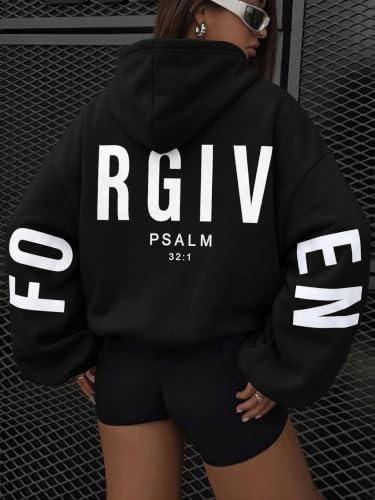 Christian Hoodies Women Blessed Sweatshirts Jesus Religious Sayings Sweater - color: Black 2, size: Medium