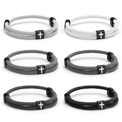 Landical 6 Pcs Cross Bracelet Men Adjustable Braided Rope - color: Dark Color