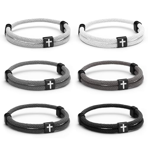 Landical 6 Pcs Cross Bracelet Men Adjustable Braided Rope - color: Dark Color