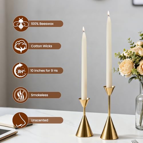 10PCS 10" Cream White Pure Beeswax Taper Candles, Wedding & Formal Dinner - color: White, size: 10”