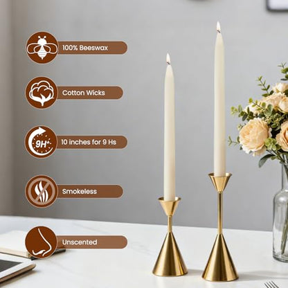 10PCS 10" Cream White Pure Beeswax Taper Candles, Wedding & Formal Dinner - color: White, size: 10”