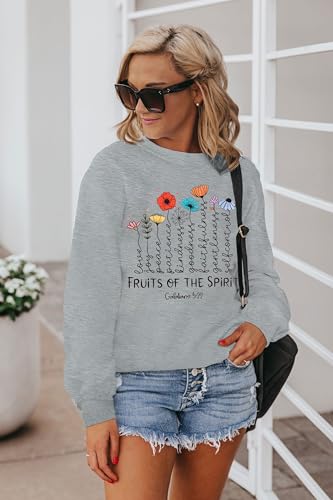 KIDDAD Christian Sweatshirts for Women Jesus Sweatshirt Bible Verse Sweatshirt Fruits of the Spirit Long Sleeve Pullover - color: Grey, size: Medium