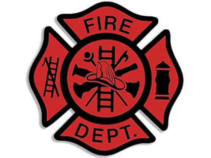 Red and Black Fire Dept Maltese Cross Shaped Sticker (Firefighter First Responder Vinyl Decal for car Truck or Laptop (3 inch)