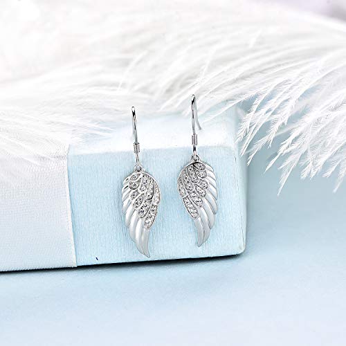 Starchenie Angel Wings Dangle Earrings for Women 925 Sterling Silver Cubic Zirconia Threader Earrings - color: White