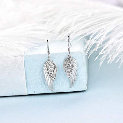Starchenie Angel Wings Dangle Earrings for Women 925 Sterling Silver Cubic Zirconia Threader Earrings - color: White