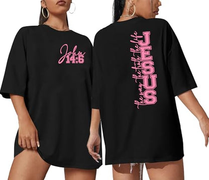 Oversized Christian Shirts Women: Jesus Tshirt Bible Verse Graphic Tee Tops - color: Black-red, size: Large