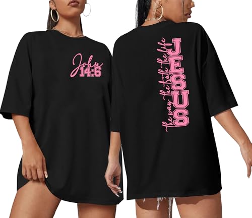 Oversized Christian Shirts Women: Jesus Tshirt Bible Verse Graphic Tee Tops - color: Black-red, size: X-Large