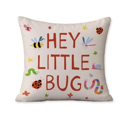 Hey Little Bug Kids Classroom Throw Pillow Cover 18x18 Inch - color: White-little Bug