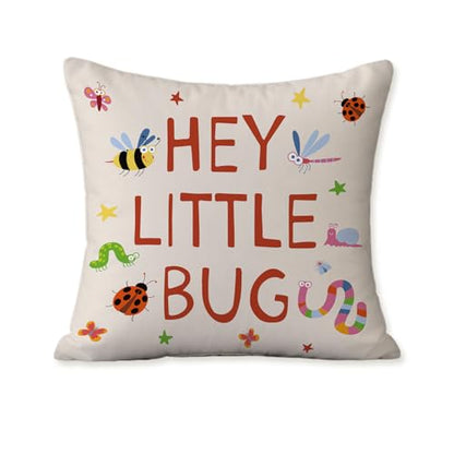 Hey Little Bug Kids Classroom Throw Pillow Cover 18x18 Inch - color: White-little Bug