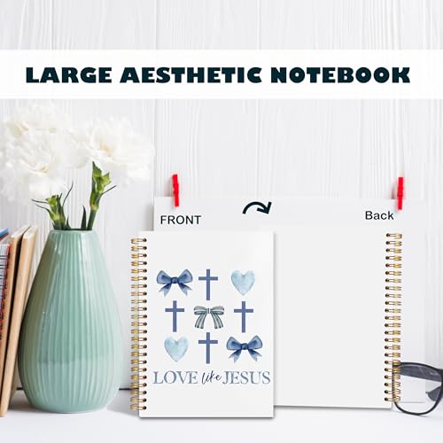 BearCake Love Like Jesus Christian Notebook Journal, Christian Gifts for Women, Blue Coquette Bow Cross Prayer Journal for Woman, Bible Journaling Hardcover Spiral Notebook 5.5x8.3 - color: white Bible-love like jesus