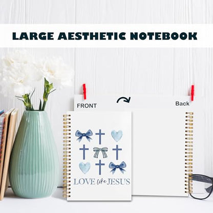 BearCake Love Like Jesus Christian Notebook Journal, Christian Gifts for Women, Blue Coquette Bow Cross Prayer Journal for Woman, Bible Journaling Hardcover Spiral Notebook 5.5x8.3 - color: white Bible-love like jesus