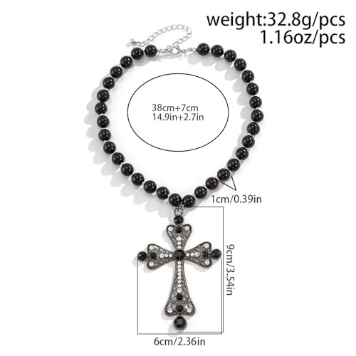 Pearl Cross Necklace Big Cross Pendants Necklaces for Women Chunky Pearl Necklace Gothic Cross Necklace Punk Vintage Cross Jewelry Women - style: Black