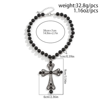 Pearl Cross Necklace Big Cross Pendants Necklaces for Women Chunky Pearl Necklace Gothic Cross Necklace Punk Vintage Cross Jewelry Women - style: Black