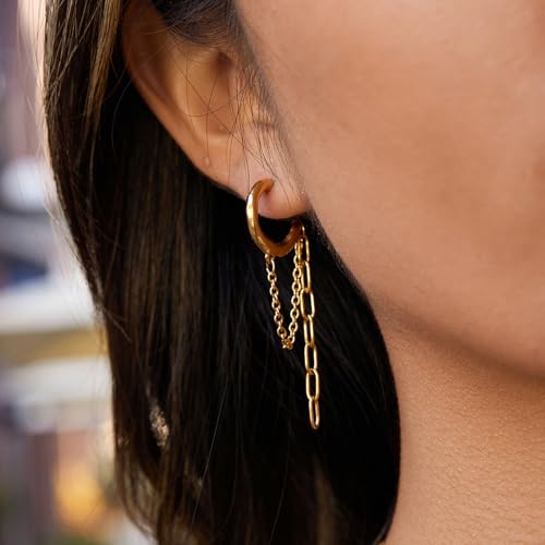 Gold Dangle Earrings for Women，Tassel Hoop Earrings with Charms - color: C
