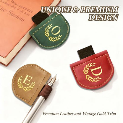 Personalized Leather Magnetic Bookmark with Pen Holder, Custom Bygone Mark Bookmark with Pen Holder, Custom Bookmarks with 26 Letters for Reading Women, Men, Teachers, Book Lovers?Green?A? - color: Green
