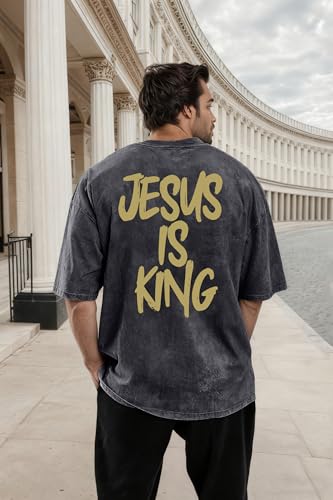 Jesus is King Shirt Christian Shirts for Men Oversized Religious Top - color: Darkgrey4a, size: Large