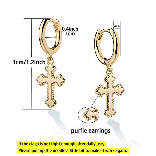 VACRONA Gold Heart Hoop Earrings Huggie Earrings for Women 14k Gold Plated Small Hoops Earrings - color: golden cross