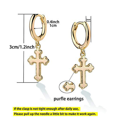 VACRONA Gold Heart Hoop Earrings Huggie Earrings for Women 14k Gold Plated Small Hoops Earrings - color: golden cross