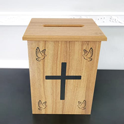 Engineered Wood Tithes Offering Box Cross Christian Church Knock-Down Wood Donation Boxes, Collection Boxes,Charity Boxes 11.8 inche Wide x 9.5 inches deep x 15.8 inches Height 21396-KD-NPF