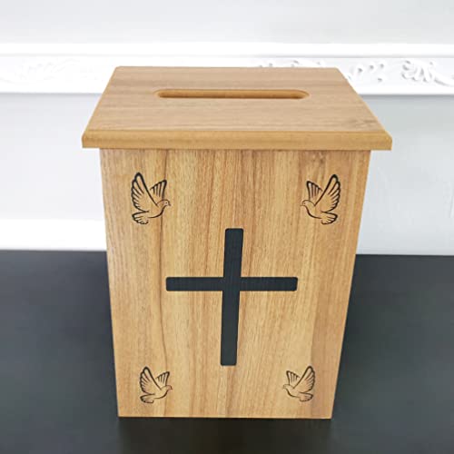 Engineered Wood Tithes Offering Box Cross Christian Church Knock-Down Wood Donation Boxes, Collection Boxes,Charity Boxes 11.8 inche Wide x 9.5 inches deep x 15.8 inches Height 21396-KD-NPF
