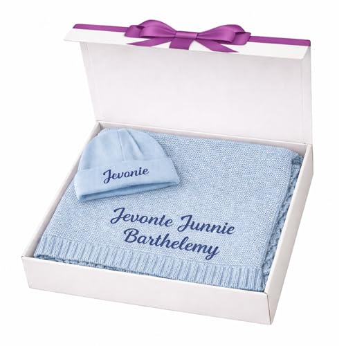 Personalized Baby Blanket Gift Box, 100% GOTS Organic Certified, Customized Swaddle Blanket with Name, Receiving Blankets for Boys and Girls, Embroidered Gifts for Newborns, Kids and Baby Showers