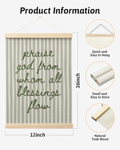 FGFK Sage Green Christian Wall Art Poster Hanger Frame, Trendy Striped Praise God From Whom All Blessing Flow Bible Verse Scripture Canvas Prints Framed Wall Decor for Room Home Dorm, 12x16 Inch - color: Sage Green