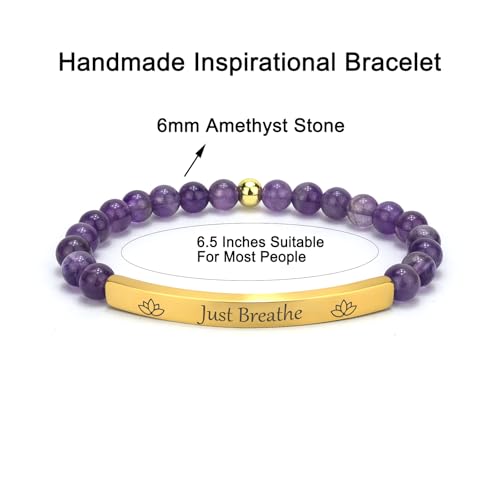 Amethyst Christian Bracelet for Women, 18K Gold Plated Bible Verse Jewelry, Inspirational Religious Faith Gift, Scripture Jewelry for Encouragement & Strength - color: Just Breathe-Amethyst Gold