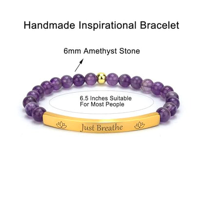Amethyst Christian Bracelet for Women, 18K Gold Plated Bible Verse Jewelry, Inspirational Religious Faith Gift, Scripture Jewelry for Encouragement & Strength - color: Just Breathe-Amethyst Gold