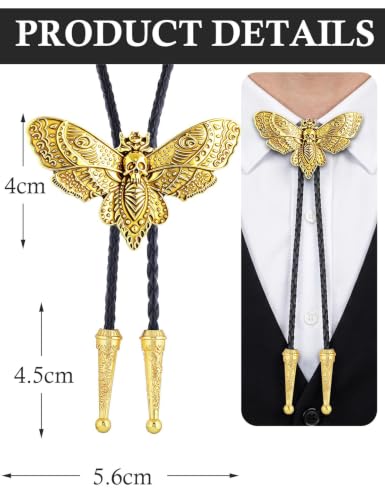 Western Cowboy Bolo tie for Men Women Gold Silver Death Skull Moth Cross Bolo Tie Christmas Deer Rooster Wolf Necktie Gift - color: 1# Gold