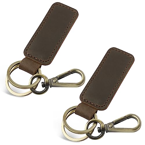 Jack&Chris Genuine Leather Car Keychain, Universal Key Fob Keychain, Leather Key Chain Holder for Men and Women, JC306 - color: Coffee*2