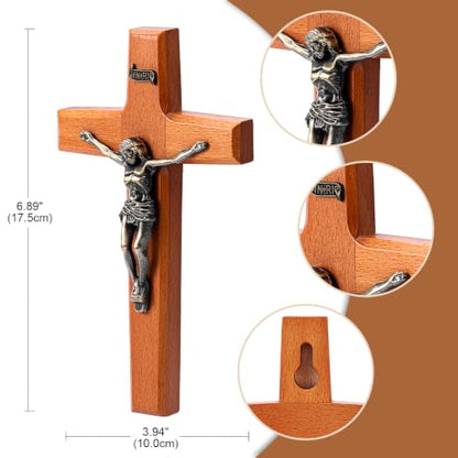 ACHIBANG Crucifix Wall Cross, 6.89" Wooden Catholic Jesus INRI Decor - size: 6.9"L x 3.8"W
