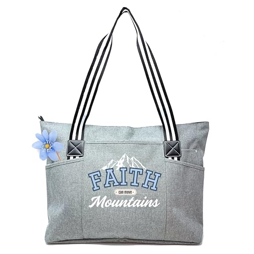 Brooke & Jess Designs Church Bags for Women - Bible Tote Bags for Women, Large Tote Bag for Womens with Zipper - color: Gray Tessa Faith Can Move Mountains