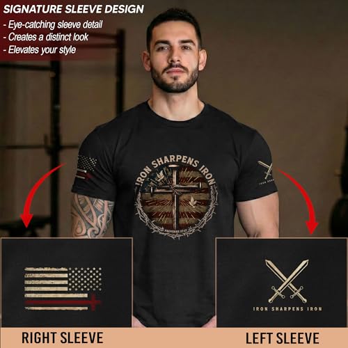 Iron Sharpens Iron T-Shirt Men, Christian Shirts for Men - color: Ds01-black, size: Medium