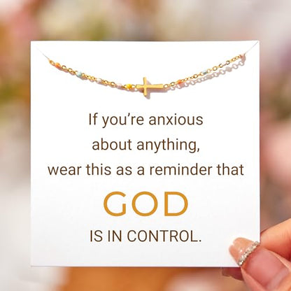 STORYJEWELLERY Christian Gifts for Women, Religious Confirmation and Baptism Gifts, Cross Bracelet for Women, Easter Gift, Encouragement Presents, Christian Jewelry - color: If you’re anxious about anything,
