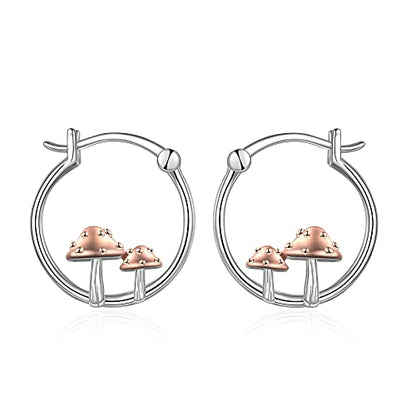 Fox/Pig/Mushroom/Cat Earrings Sterling Silver Cute Hoop Earrings Animal Jewelry Gifts for Women Daughter - style: Mushroom