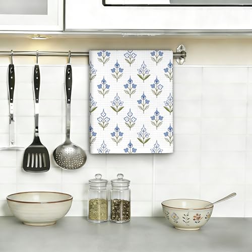 Navy Blue Floral Kitchen Dish Towels,Farmhouse Hand Towels 16x24 Inch Decorative Absorbent Dish Cloth for Cooking Baking Cleaning Bathroom Decor Set of 2 - color: Navy Blue Floral