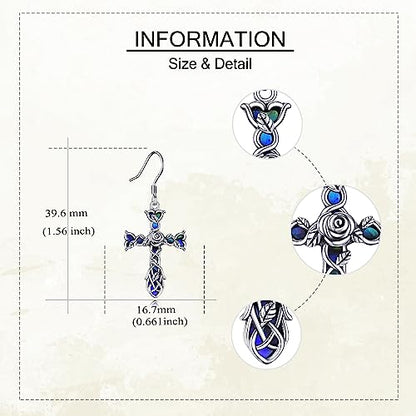 Cross Earrings 925 Sterling Silver Dangle Earring Gifts for Women - style: Rose flower