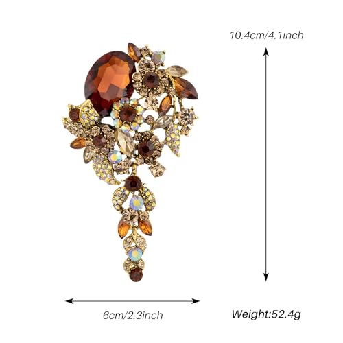 SELOVO Large Long Flower Brooch Pin for Women Wedding Party Brooch Pendant - color: Brown