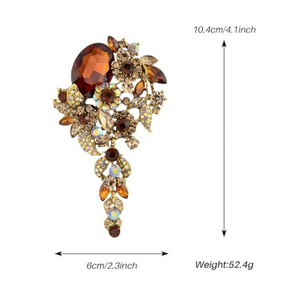 SELOVO Large Long Flower Brooch Pin for Women Wedding Party Brooch Pendant - color: Brown