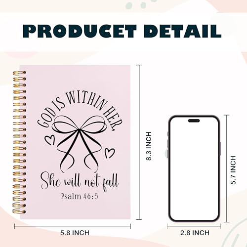 BearCake Pink Coquette Bow Christian Notebook Journal, God is Within Her She Will Not Fall Bible Journal for Women, Christian Religious Gifts for Woman, Hardcover Spiral Notebook 5.5x8.3 - color: white Bible-46:5