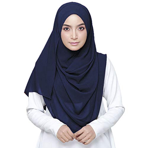 LMVERNA Solid Color Bubble Chiffon Scarf for Women Fashion Soft Hijab Long Scarfs Wrap Scarves - color: Navy Blue