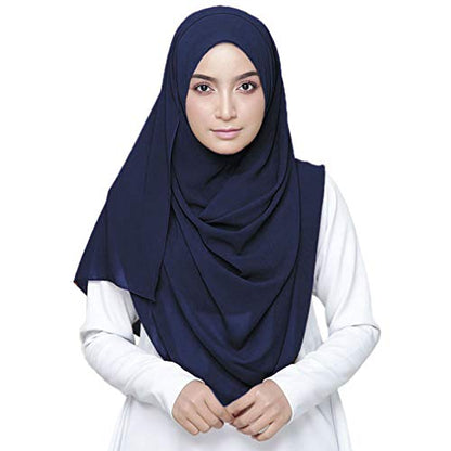 LMVERNA Solid Color Bubble Chiffon Scarf for Women Fashion Soft Hijab Long Scarfs Wrap Scarves - color: Navy Blue