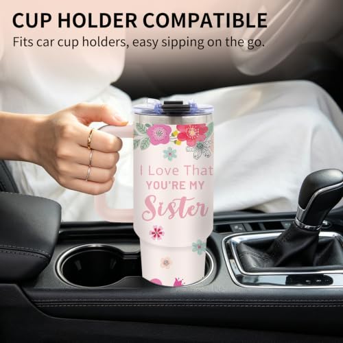Sisters Gifts from Sister, 40 oz Sister Tumbler with Handle and Straw - color: Sister1