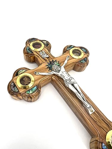 iHoly Land Crafts Catholic Wall Crucifix, Mother of Pearl & Relics, 9" x 6" - size: 9"L x 6"W