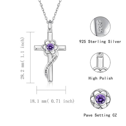 I am a Child of God Necklace - 925 Sterling Silver Birthstone Flower Cross Pendant Religious Jewelry Baptism First Communion Confirmation Gifts for Girls - style: Jun