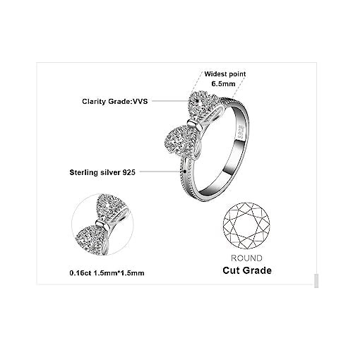 JewelryPalace 14k White Yellow Rose Gold Plated 925 Sterling Silver Rings for Women, Cubic Zirconia Promise Rings for Her, Stackable Wedding Bands Rings for Women Infinity Forever Love Knot Ring - color: 1-Sterling Silver-Bow Ring